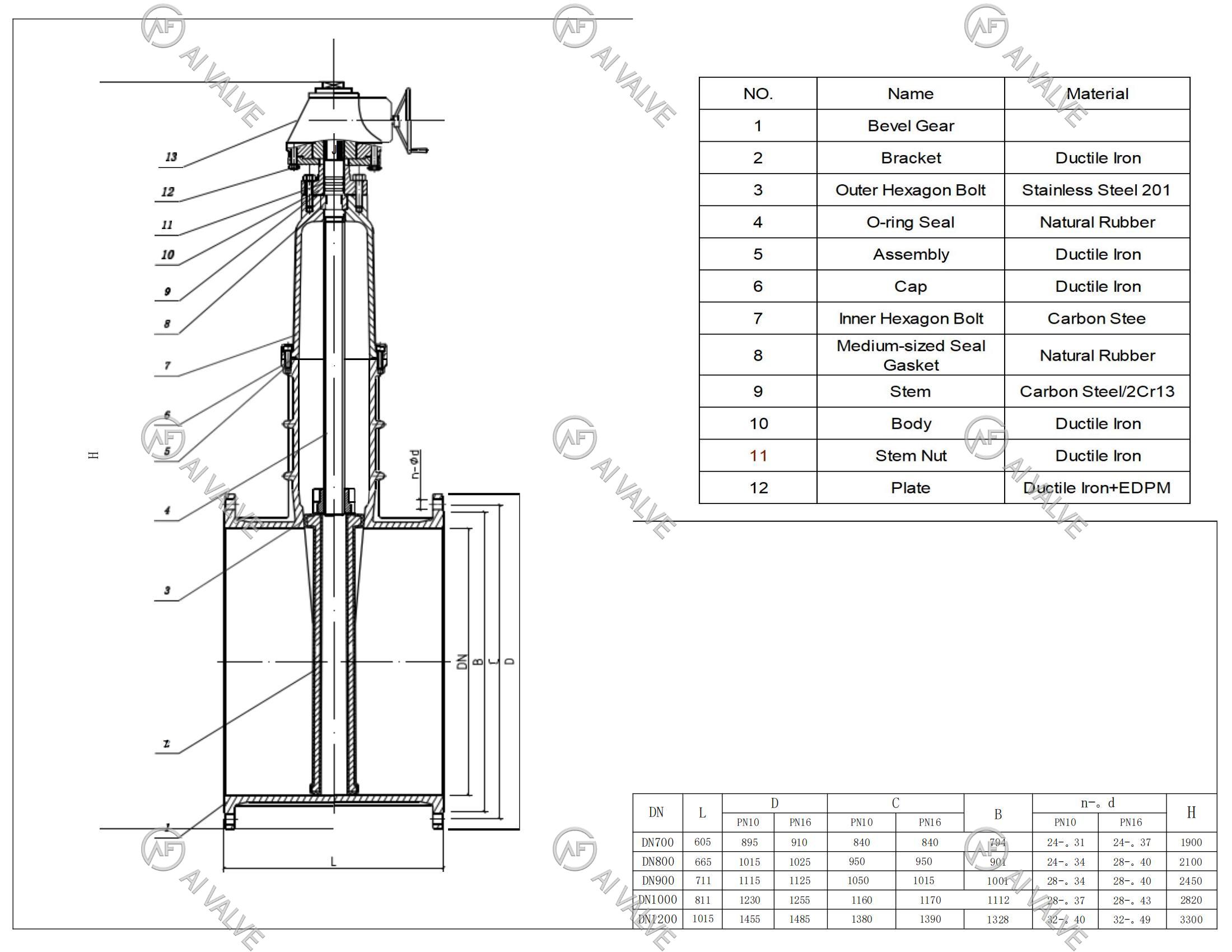 BS5163 DN1300 Bevel Gear Resilient Seated Gate Valve